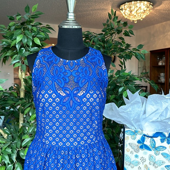 BCBG MaxAzria Blue Lace Jillyan Cocktail Dress Fits like a Size 4 or XS - Small - Picture 4 of 12